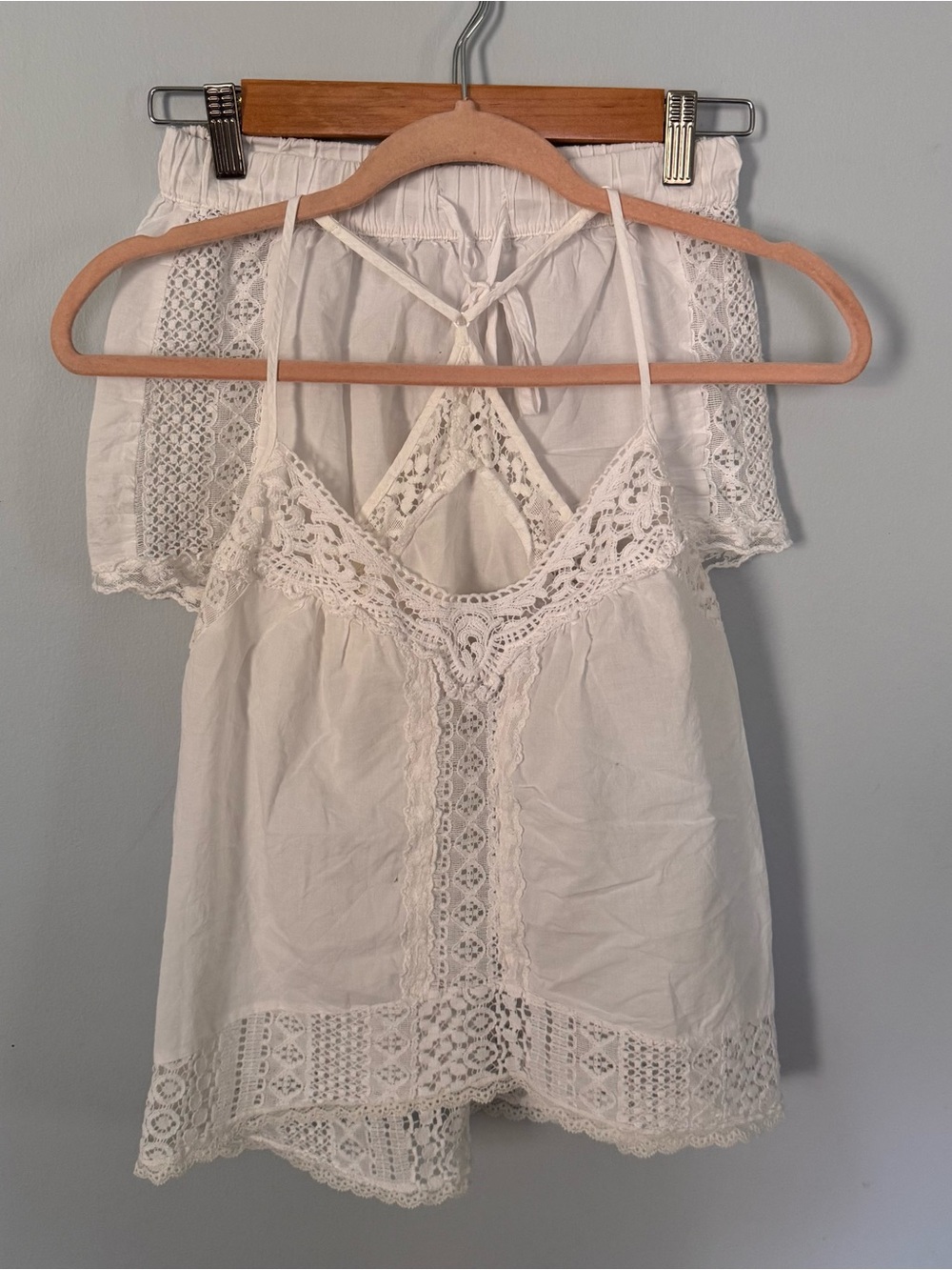 In Bloom by Jonquil White Lace Cotton Pajama Set Womens XS Boho Cami Shorts